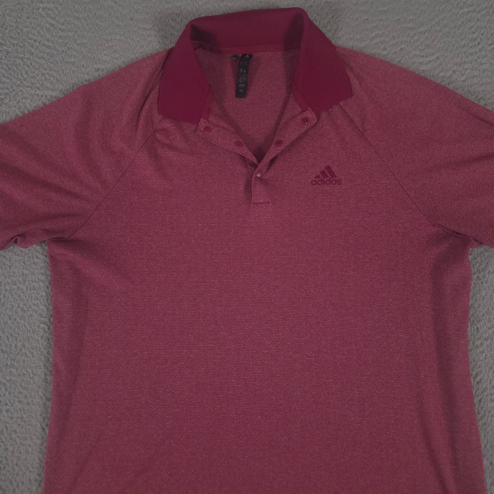 Adidas Polo Shirt Mens L Maroon Performance Heathered Recycled Snap Golf Top